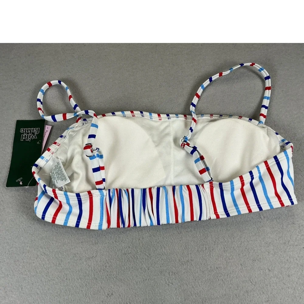 Wild Fable Womens Americana Patriotic Red White Blue Stripe Bikini Top NWT - Picture 2 of 7